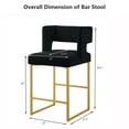 thumbnail image 3 of Sweiko Metal Bar Stools Set for 2 with Square Open Backrest for Kitchen Island,26in Fabric Velvet Counter Height Bar Stools,Modern Bar stools with Golden Iron Legs for Home Bar Pub Black, 3 of 7