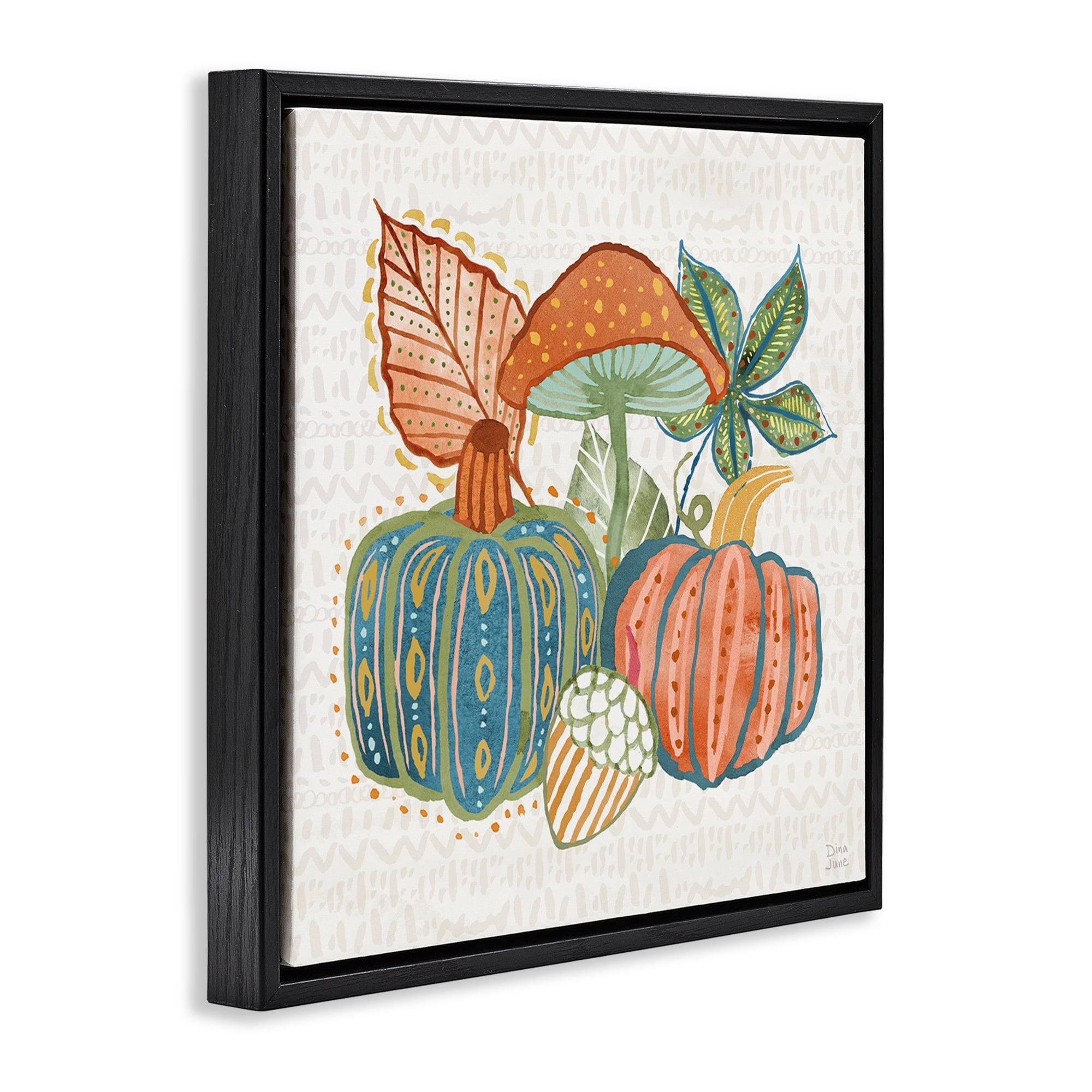 Stupell Industries Whimsical Harvest Gourds Holiday Painting Black Floater Framed Canvas Art Prints Wall Art, 18 x 18