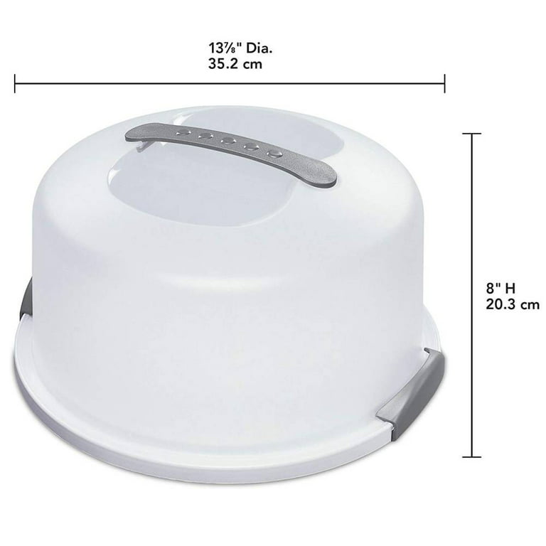 Sterilite Cake Server Round Carrier with Lid Cover Handle Clear White,  2-Pack 