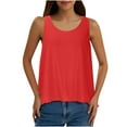 thumbnail image 2 of Sevevn Women's New Solid Color Round Neck Back Slit Casual Top T-shirt Beach Vacation Clothes for Women Red L, 2 of 7