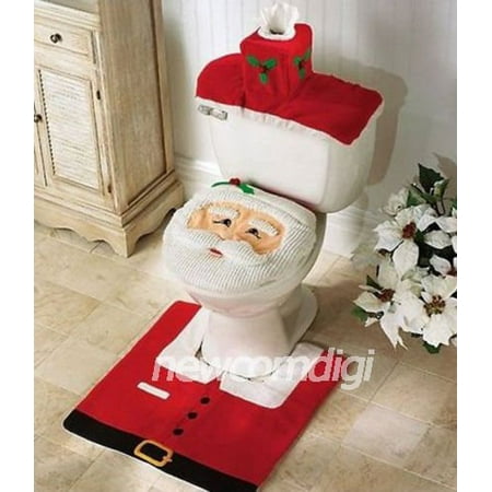 Christmas Decorations Toilet Seat Cover And Rug Bathroom Set Happy