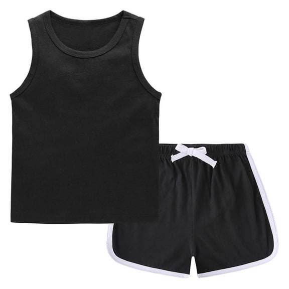 Favoffer Big Kids Girls Tank Top 1-12Y Solid Color Sleeveless Round Neck Elastic Waist Shorts Set Casual Outfit for Daily Home Play Vacation Party Sizes 1-12Y