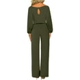 thumbnail image 4 of pstuiky Wide Leg Jumpsuits for Women Long Sleeve Round Neck Romper Straight Leg Plus Size Jumpsuit Casual Rompers One Piece with Belt Summer Outfits, 4 of 7