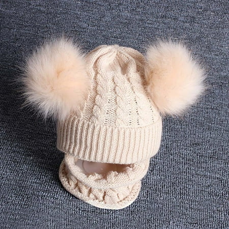 

〖TOTO〗Kids Hats Caps 2Pcs Kid Baby Knitting Wool Hemming Keep Warm Winter Hiarball Cap Hat +Scarf Set