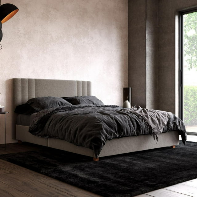 Charis Upholstered Bed, Light Gray Linen