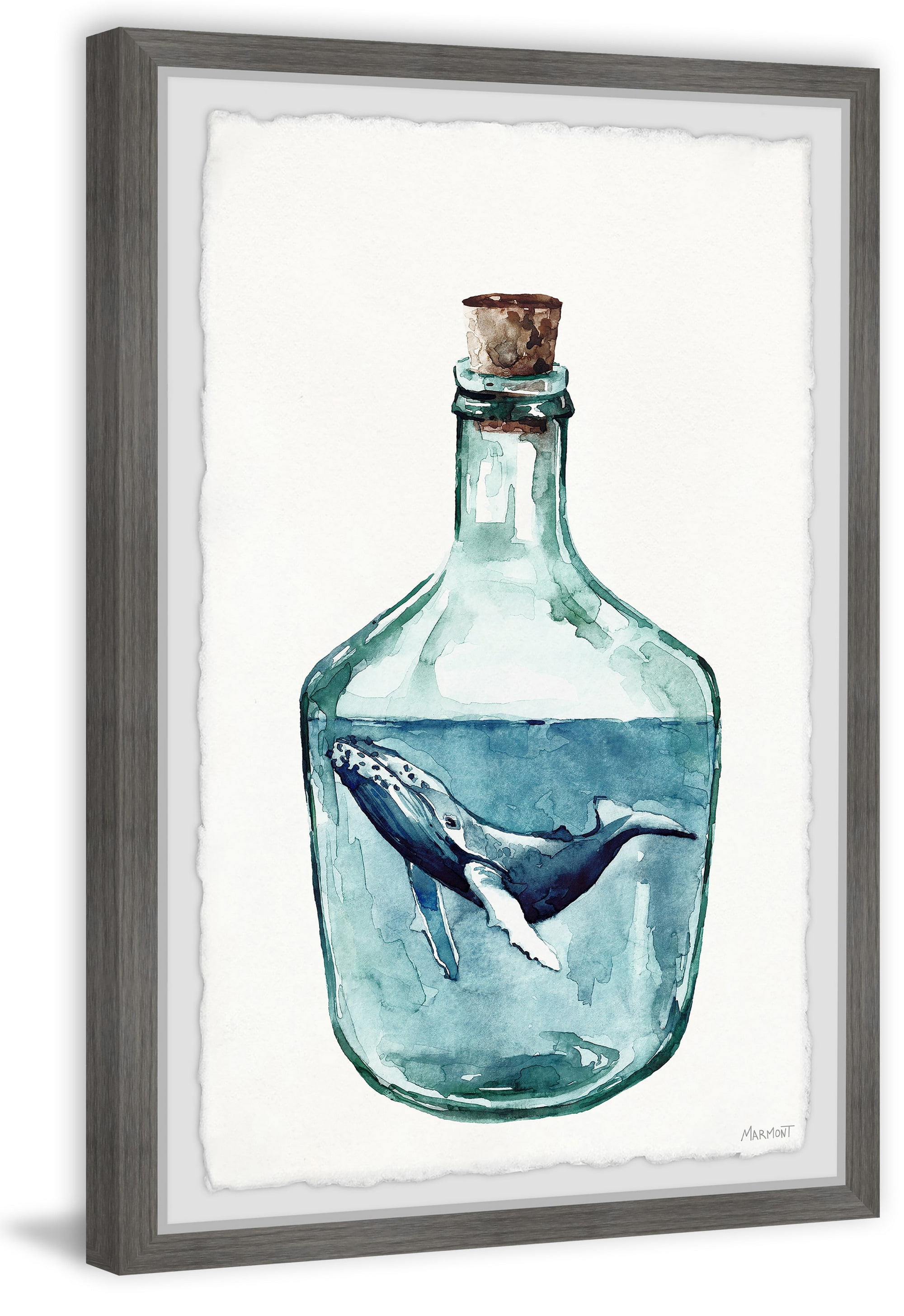 Marmont Hill Whale in the Bottle Framed Wall Art, 1.50" x 8.00"