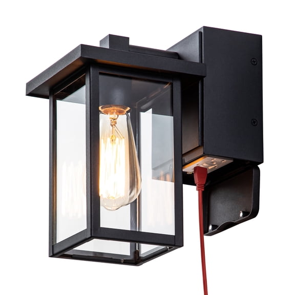 FTL Porch Lights with GFCI Outlet, Black Outdoor Light Wall Mount, Waterproof Exterior Light Fixture with outlet, Wall Sconce for House, Garage, Patio