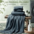 thumbnail image 6 of SONORO KATE 6 Pieces Bamboo Bed Sheets Set, Luxury Rayon Derived - Deep Pockets - Wrinkle Free - Extremely Soft, Queen, Navy Blue, 6 of 9