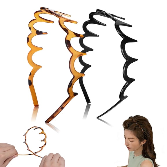 2 Pack Zig Zag Headbands for Women, Non-Slip Wavy Plastic Hair Comb Headbands with Teeth, U-Shape High Cranium Korean Style, Classic 90s Hair Accessories, Gifts for Women (Black & Brown)