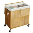 thumbnail image 2 of GUNAITO 115L Laundry Hamper with Lid and Wheels Handwoven Rattan Laundry Basket Rolling Clothes Hamper with Divided Liner Bag (Harvest Gold), 2 of 6