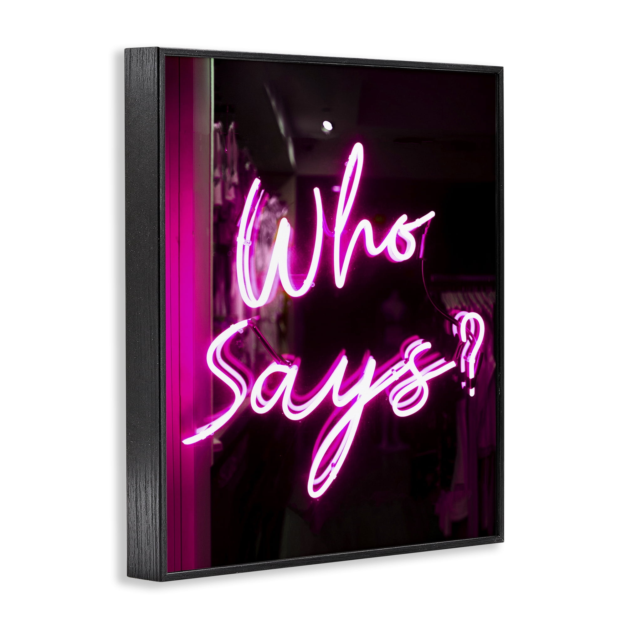 Stupell Industries Pink Neon Who Says Typography Painting Black Framed Art Print Wall Art, 11 x 14