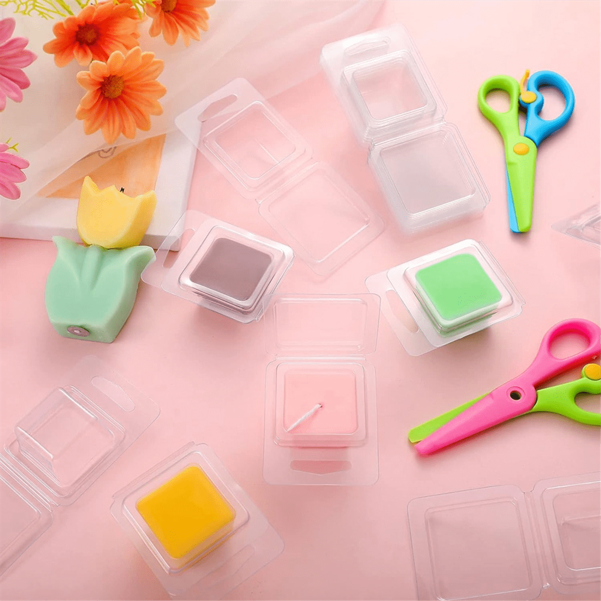 200 Pcs Wax Melt Molds Clear 1 Oz Square Candle Molds for DIY Chocolates Wax Melt Wickless Candles Soap M