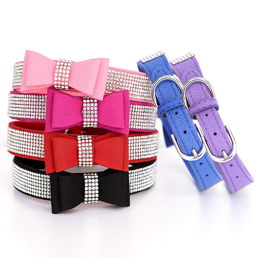 Cat Collar Personalized Rhinestone Dog Collars Bling Rhinestone Pet Collar Faux Leather Adjustable Personalized