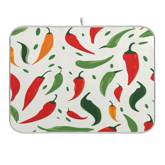 Colorful Pepper Dish Drying Mat for Kitchen Counter 16x18 In Absorbent Microfiber Reversible Mats Dish Drainer Protector Rack Pad for Coffee Bar Table