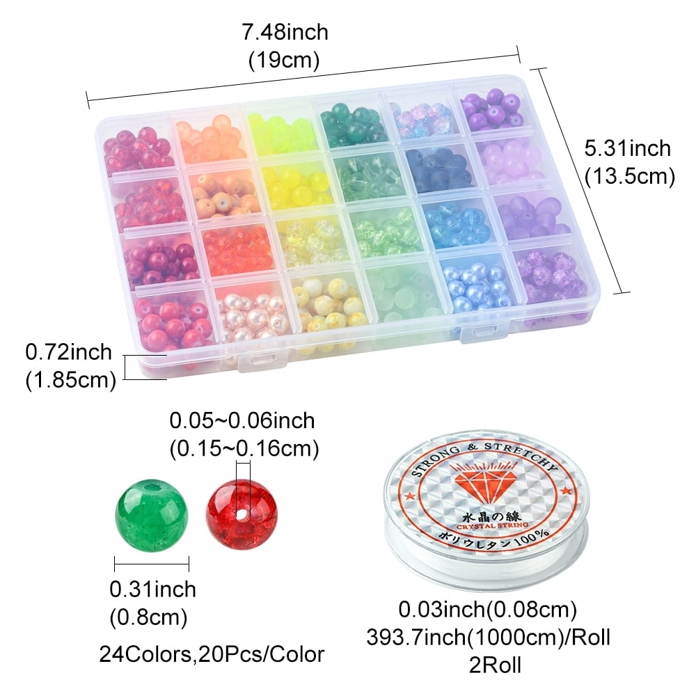 DIY Stretch Bracelet Making Kit Including Glass Round Beads Elastic Thread Mixed Color 480Pcs/set