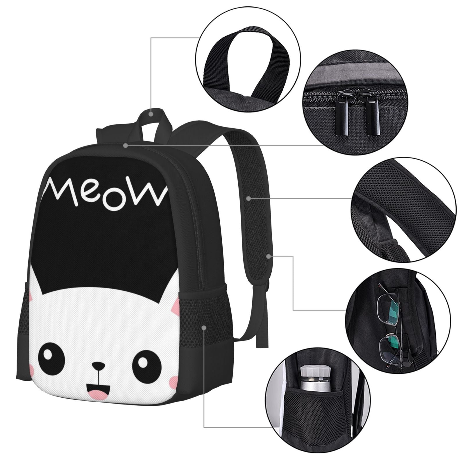 Ratiio Cat Meow Backpack for Men and Women - Durable 600D Oxford Cloth -Large Capacity, Water-Resistant School, Travel, and Hiking Bag