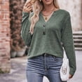 thumbnail image 5 of Black and Friday Deals 2023 Cotonie Women's V-Neck Solid Color Long Sleeve Tops Button T-shirt Casual Summer Autumn Blouse Basic Tops,Army Green,L, 5 of 6
