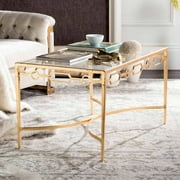 Safavieh Lura 41" Width Retro Iron Coffee Table, Gold Leaf w/ Glass Top