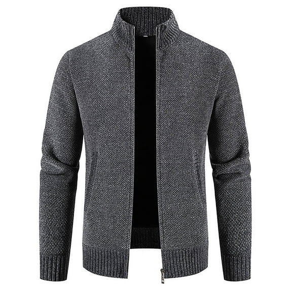 NARABB Sales Men's Cardigan Zip-Up Jacket Winter Stand Collar Sweater Fleece Jacket