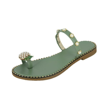 

Women s Strappy Slide Flat Sandal Fisherman Thong Cross Strappy Sandals Women Summer Sandals Ladies Pineapple Sandals Clip Toe Flip Flops Boho Casual Slippers Beach Shoes Green 8.5