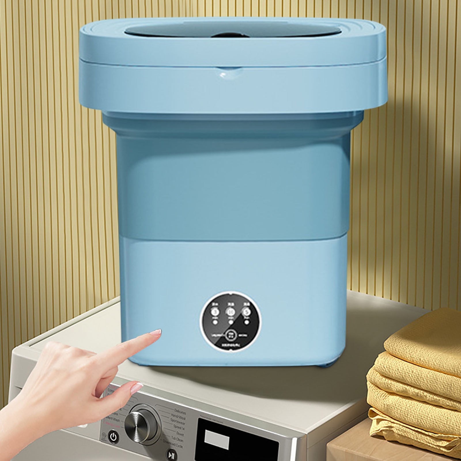 FHBVT Folding Portable Mini Washing Machine 8.5L Large Capacity 3 Intelligent Cleaning Modes Foldable Space-Saving Dehydration Function for Dormitory Travel Home Underwear Baby Clothing Washing