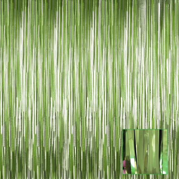 Light Green Metallic Tinsel Foil Fringe Curtains, 4 Pack 3.3x6.6 Feet Party Streamer for Birthday Bachelorette Party Decorations