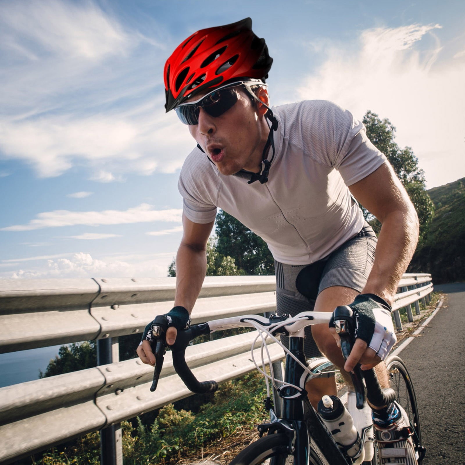 Bike Helmet With Led Light Breathable Bicycle Helmets With Adjustable Hat Rope For Outdoor Riding(Red-31X21X16Cm)
