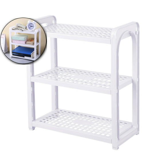 Three-Layer Storage Rack, Multifunctional Storage Rack Hollow Shelf Rack Adjustable Sundries Organizer for Kitchen Office(White)