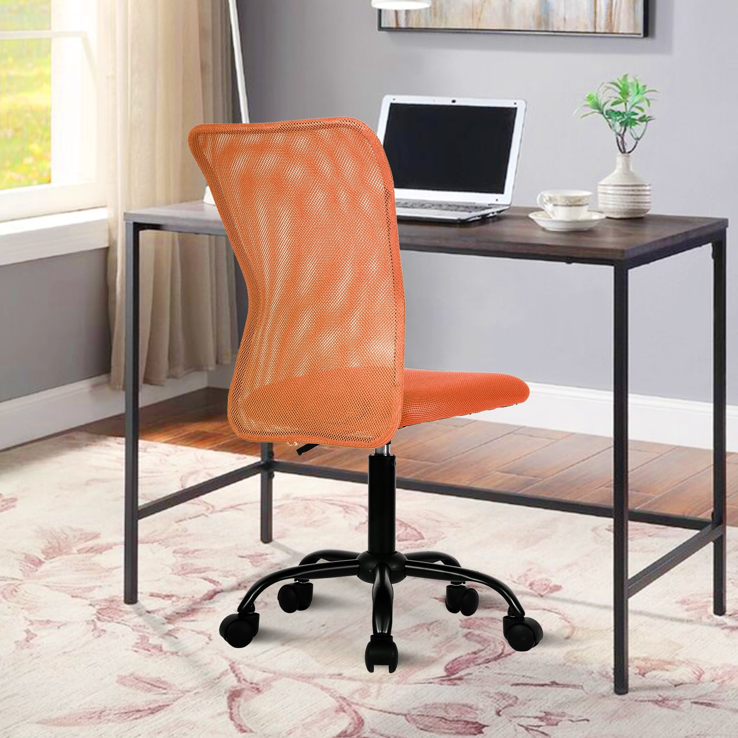 NiamVelo Armless Office Chair Ergonomic Mesh Computer Desk Chair for Adult with Lumbar Support Adjustable Rolling Task Chair, Orange