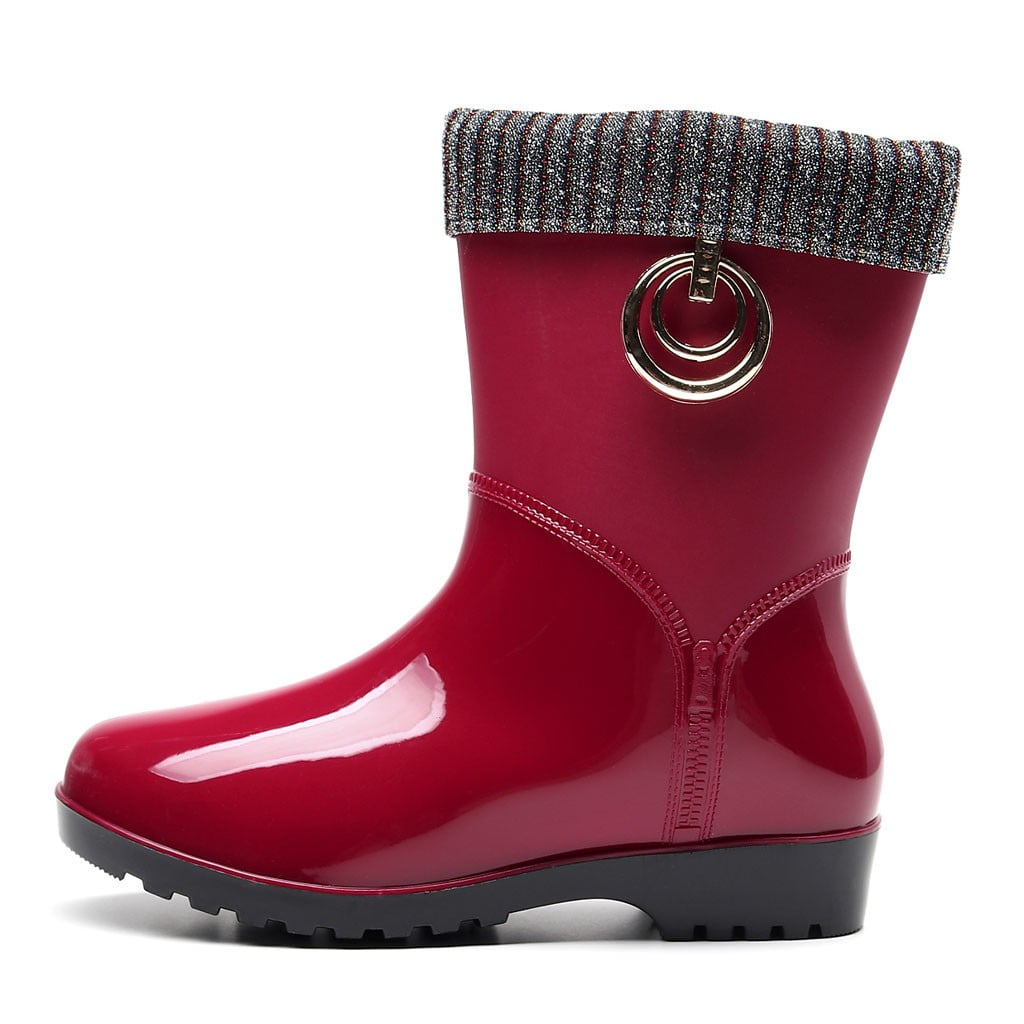 Mepaouo Rain Boots for Women Mid Calf Rubber Waterproof Garden Work Water Rainboot for Outdoor