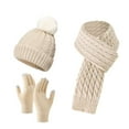 thumbnail image 3 of siminsem 3 Piece Winter Set for Men Women - Fleece Lined Wool Blend Beanie Hat with Touchscreen Gloves & Neck Warmer Scarf, Warm Knit Skull Cap Cold Weather Outdoor Gift Set, Beige,One Size, 3 of 3