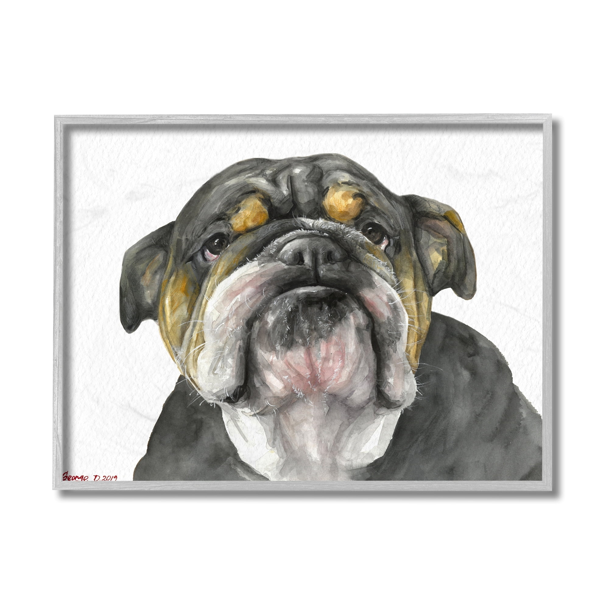 Stupell Industries Chubby Bulldog Portrait Old Dog Charm Black Brown Black Framed, 16 x 20, Design by George Dyachenko