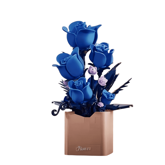 Blue Rose Building Set, Artificial Flowers Collection Kit for Women, Romantic Gift for Valentines Day, Home Office Table Centerpiece Decor