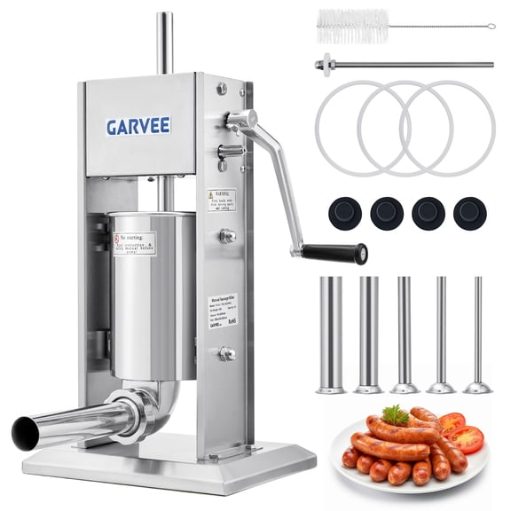 7LBS/3L Manual Sausage Stuffer, Professional Stainless Steel Sausages Maker & Filler Kit with 2 Speed, 5 Stuffing Tubes, Vertical Meat Stuffers for Home Kitchen, Commercial Use