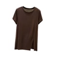 thumbnail image 2 of ClodeEU Women's Crew Neck Short Sleeve T Shirt with Side Slit,Casual Solid Color Summer Blouse Coffee,Women's Plus XXL, 2 of 7