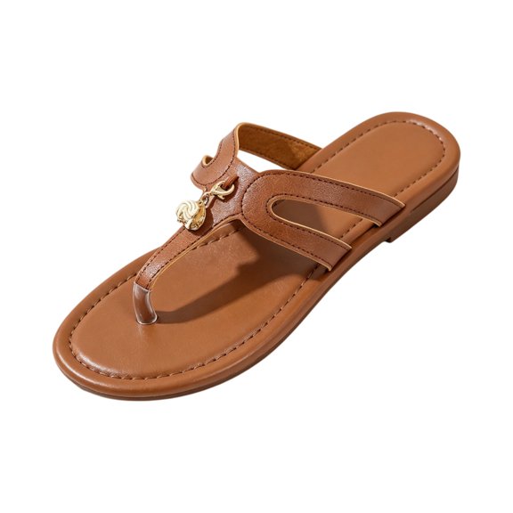 LTTVQM Thong Sandals for Women Leather Soft Sole Slip On Comfy Beach Flip Flops Summer Open Toe Vacation Walking Flat Sandals Light Brown 36(US-5.5)