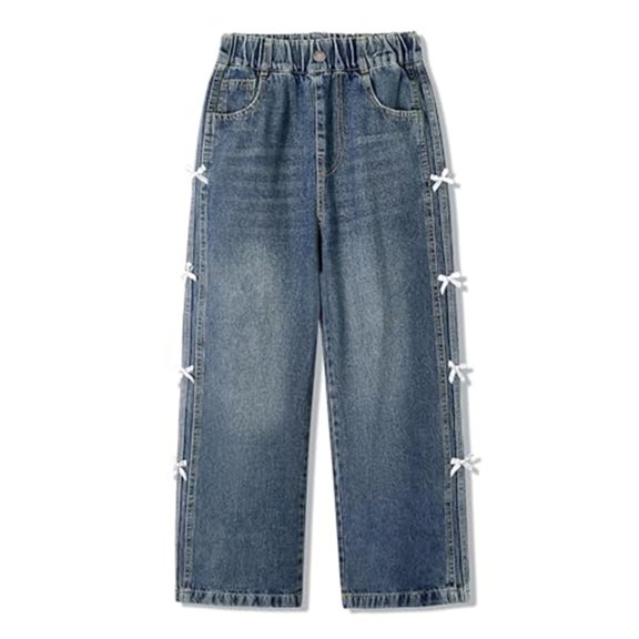 EnJoCho Girls Jeans Harem Denim Pants Loose Elastic Waist Curved Fit Trousers Soft Bottoms For Kids Spring Daily Outdoor Casual Streetwear Fashion Outfit