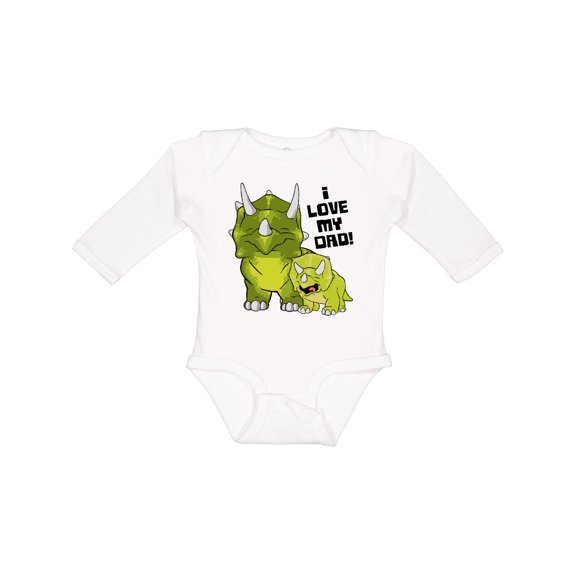 Inktastic I Love my Dad with Baby and Daddy Triceratops Boys or Girls Long Sleeve Baby Bodysuit
