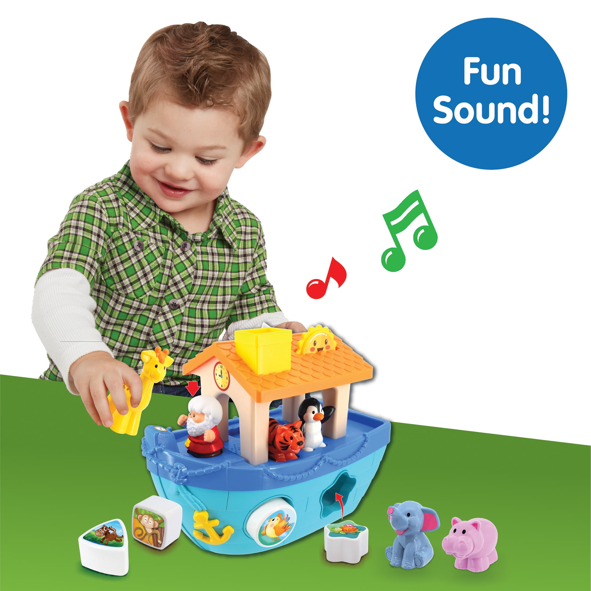 Kiddieland: Shape-Sorting Noah's Ark - Interactive Boat Playset, Sound Effects, Noah & 5 Animal Figurines, Shapes Piece Fitting, Kids Toddlers 12mo+