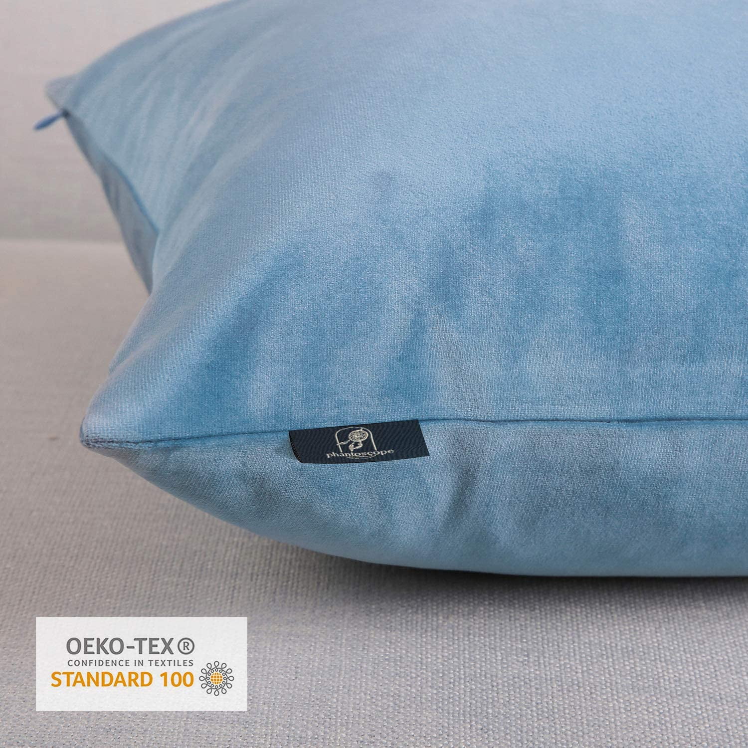 Phantoscope Soft Solid Square Velvet Decorative Throw Pillow Cover for Couch and Sofa, 18" x 18", Blue, 2 Pack