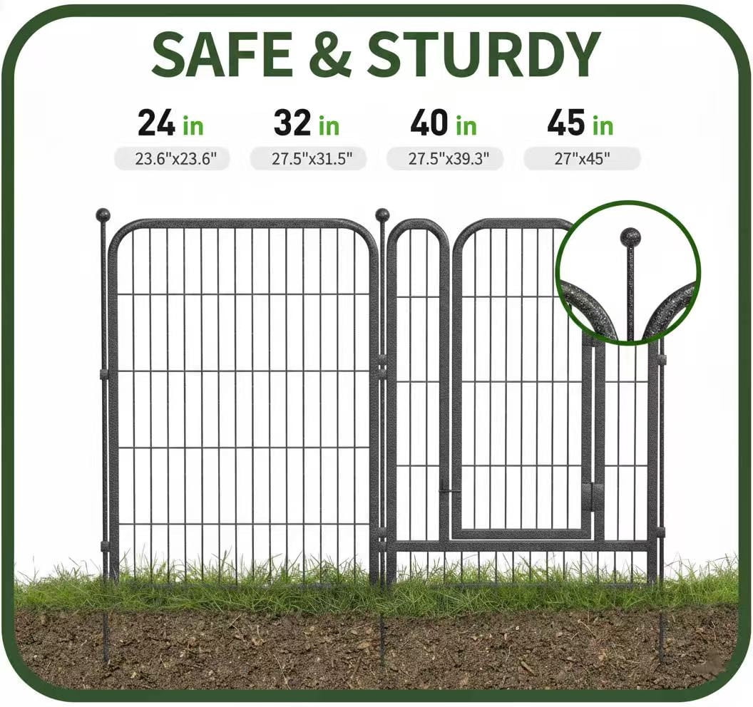 SPZONE Decorative Garden Fence 24" Height 24 Panels (3Gates+21Panels) Outdoor, No Dig Rustproof Wire, Metal Animal Barrier Fencing for Yard Patio Flower Bed Black-Silver