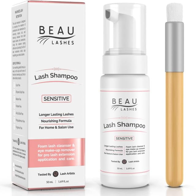 Champú y cepillo limpiador de espuma para extensiones de pestañas (50 ml) - Limpiador de espuma para párpados/pestañas sensibles sin aceite, sin parabenos ni sulfatos para eliminar maquillaje y rímel