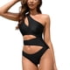 thumbnail image 1 of Gibobby Trajes de Baño Mujer Completo Traje de baño de mujer Bikini sexy Traje de baño unido de color sólido Traje de baño de cintura alta Traje de playa(Negro,CH), 1 of 5