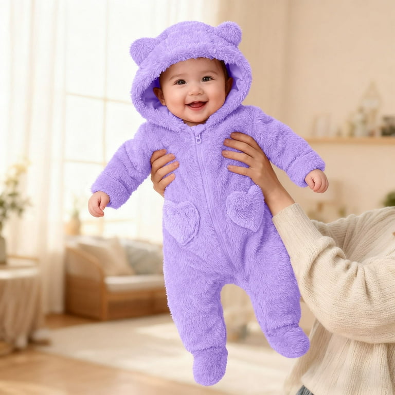 Baby Onesie Purple Onesie Long Sleeve Zipper Jumpsuit Bear Hooded