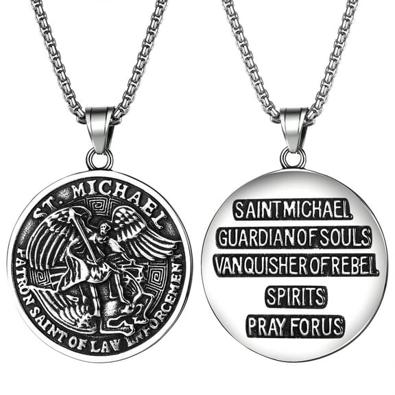 Avaner St Michael Necklace, Stainless Steel Saint Archangel Necklace Pendant for Men Women, Religious Amulets Jewelry Gifts