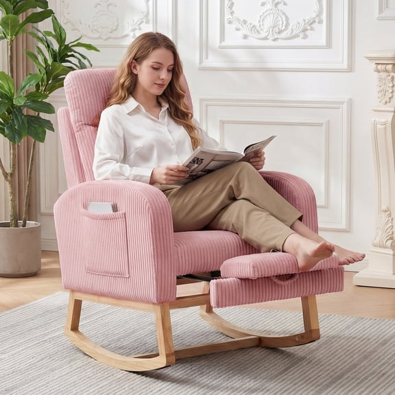 Garvee Rocking Chair with Foot Rest, Nursery Chairs with Side Pocket for Living Room,Bedroom, Pink