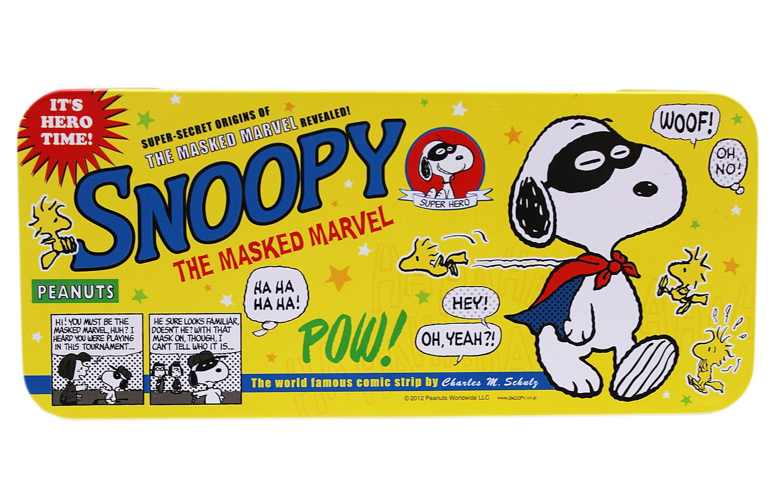 Snoopy the Masked Marvel Yellow Colored Tin Pencil Box -