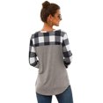 thumbnail image 2 of Womens Buffalo Plaid Neck Long Sleeve Patchwork Blouse Top Curve Hem Tunic, 2 of 2