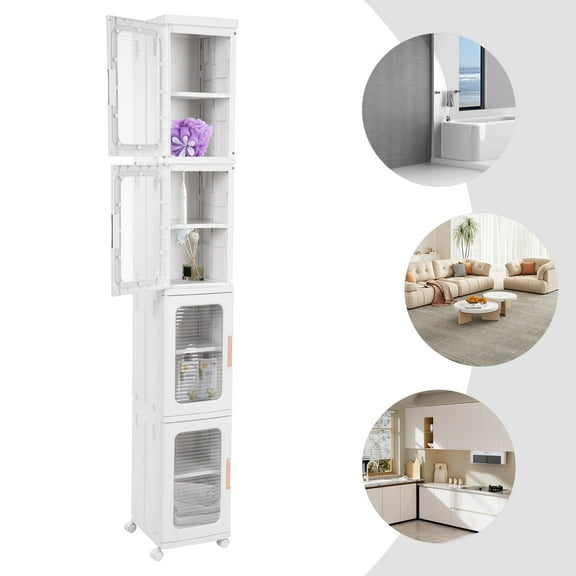 4 Tiers Narrow Storage Cabinet Mobile Storage Organizer Narrow Slim Storage Cabinet for Living Rooms