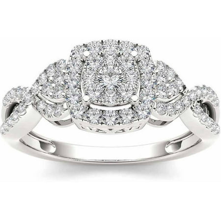 Imperial 1/2 Carat T.W. Diamond Criss-Cross Shank Halo Cluster 10kt White Gold Engagement Ring